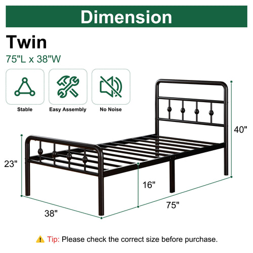 16 Inch Twin Metal Platform Bed with Headboard and Footboard M726872