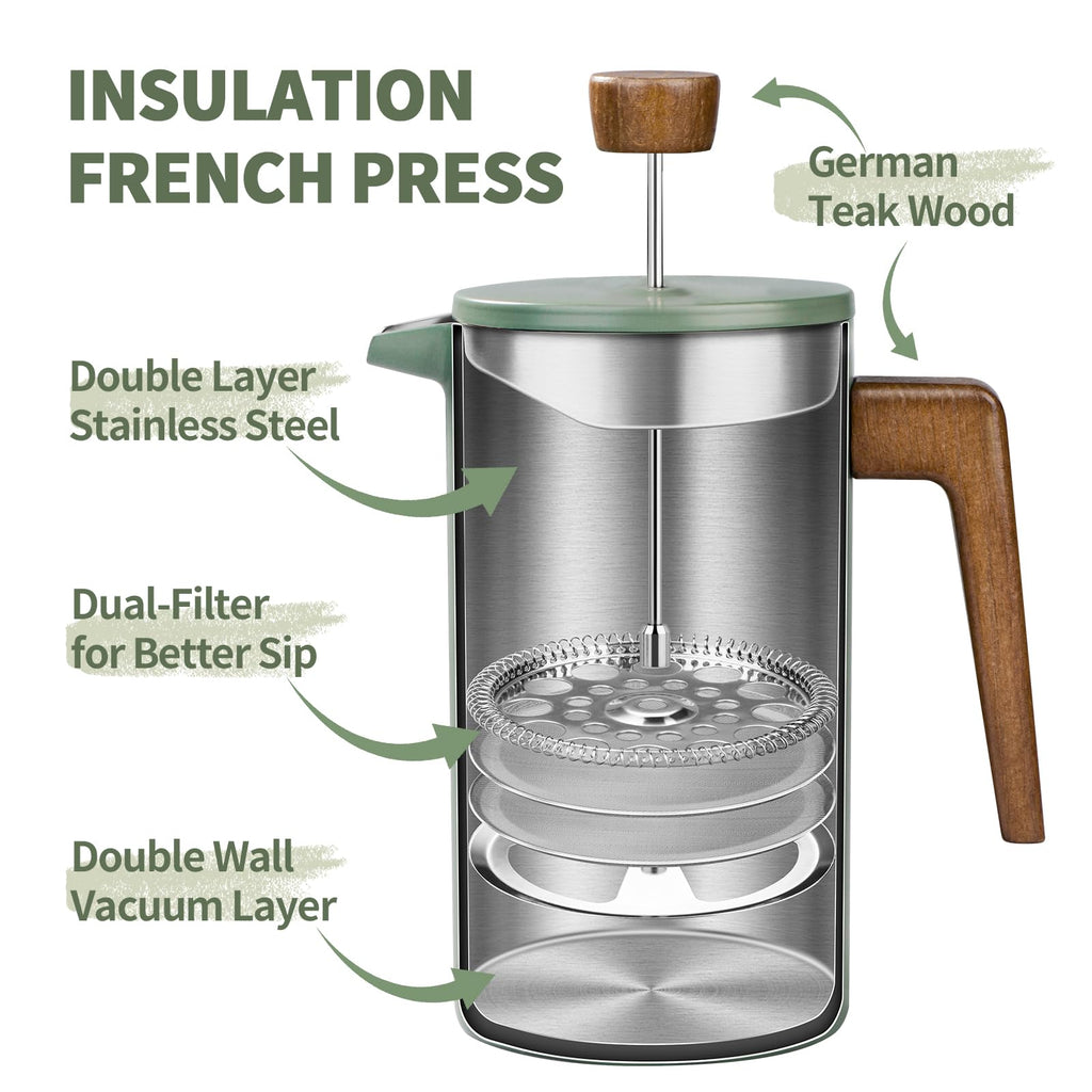 34oz Stainless Steel Double Wall Insulated French Press J5495