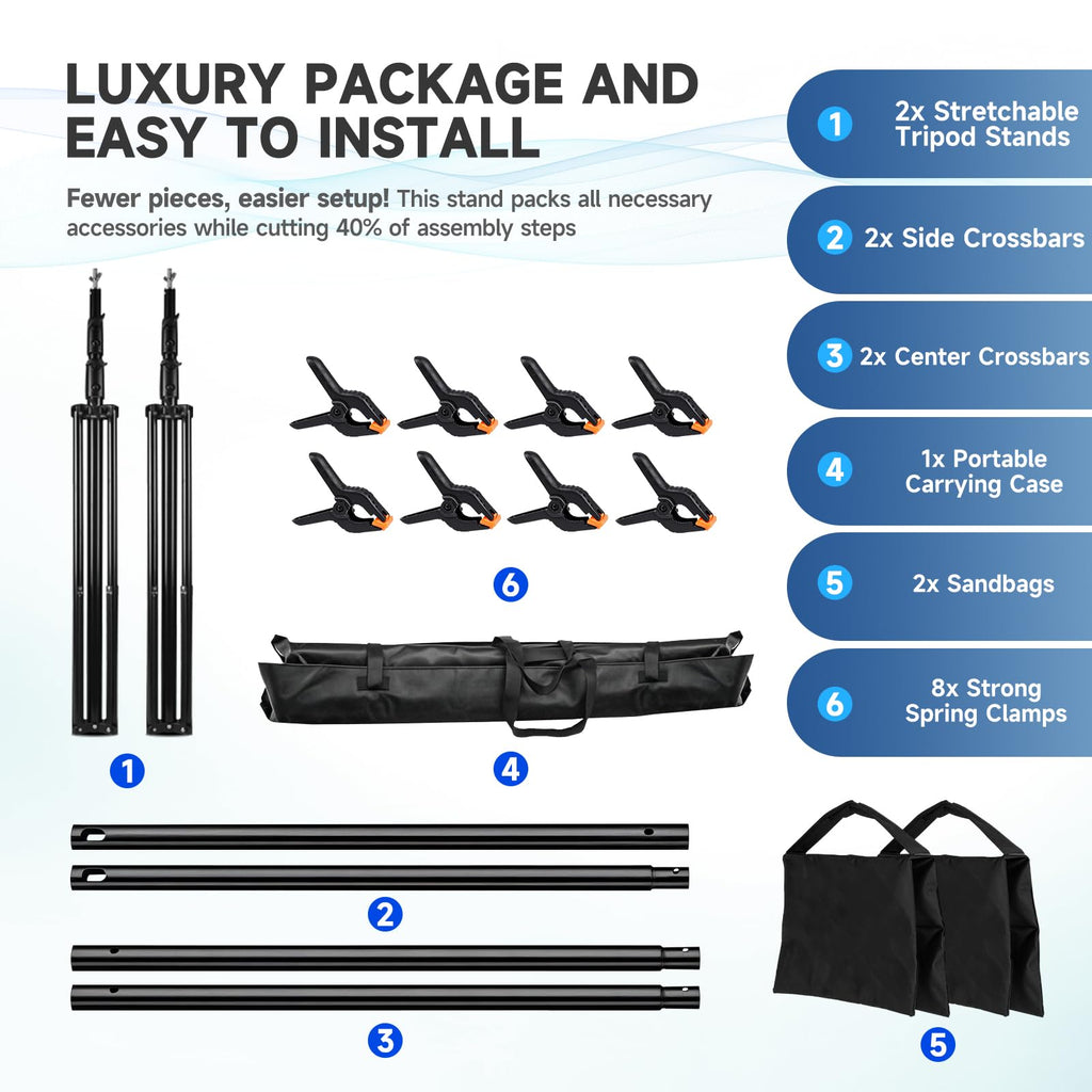 8x10ft Adjustable Backdrop Stand Kit with Carrying Case K229845