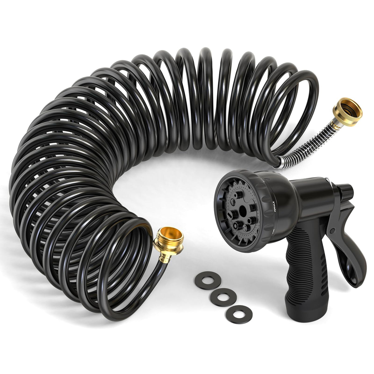 100FT x 3/8" Coil Expandable Garden Hose with 8 Patterns Spray Nozzle O857
