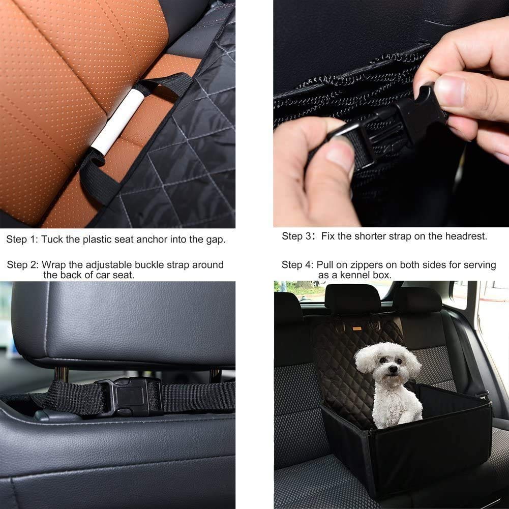 Black 2 in 1 Waterproof Dog Car Seat Cover with Safety Belt L6398