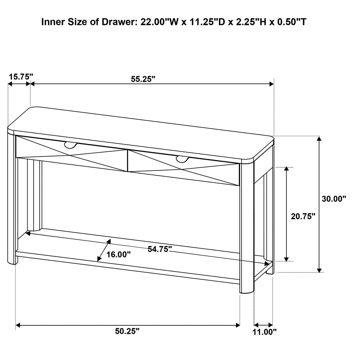 55-Inch Rectangular Console Table P2232