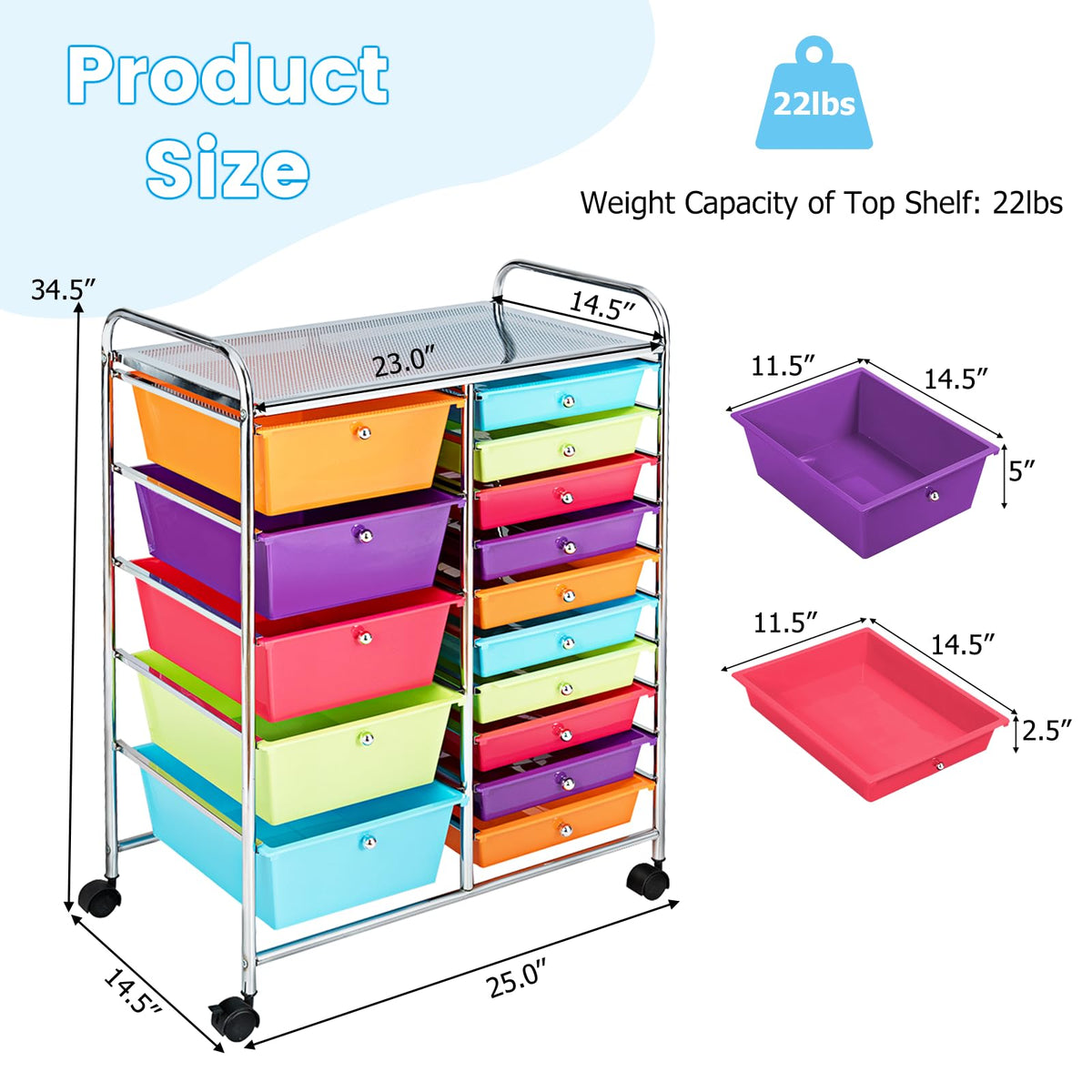 15 Drawers Rolling Storage Cart W18617