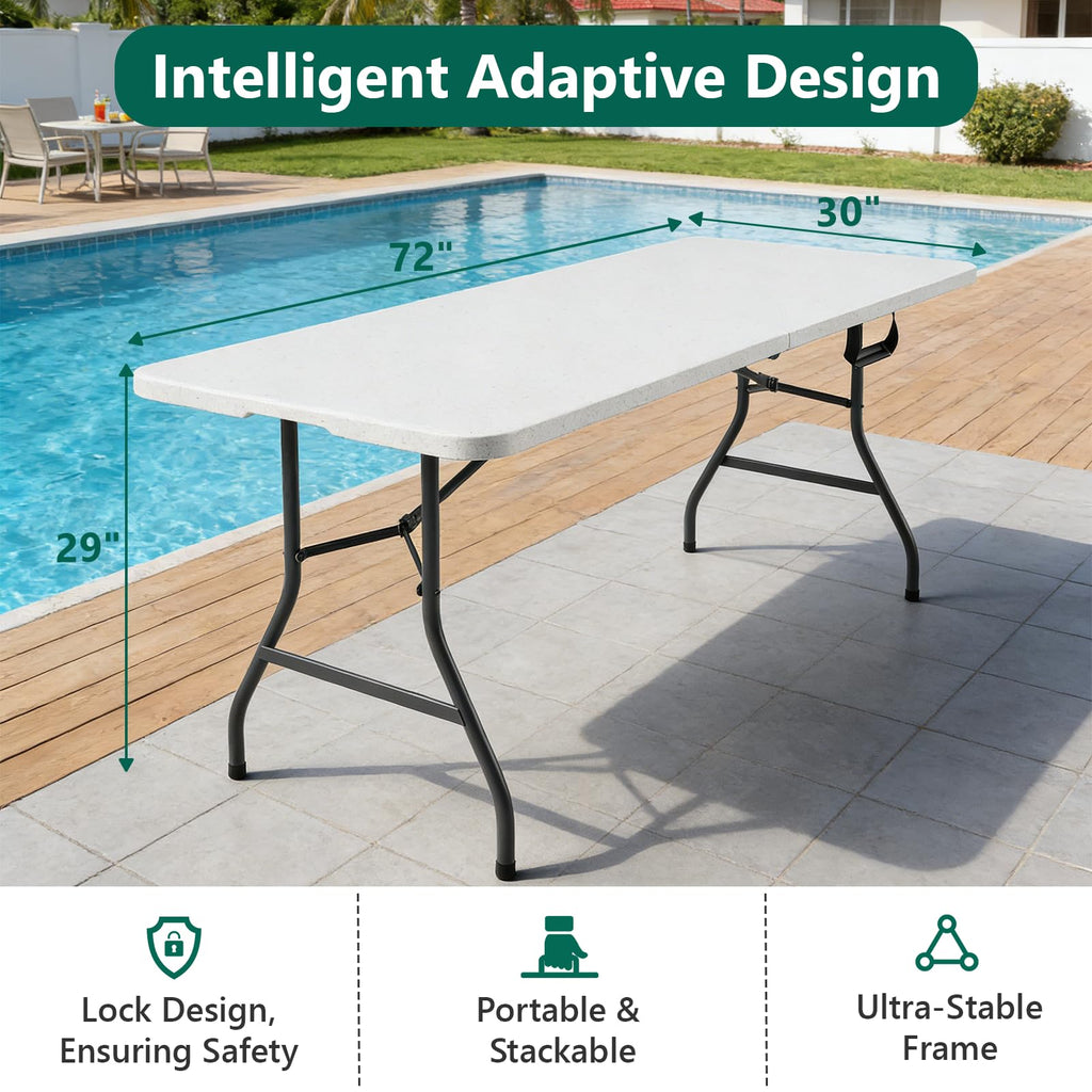 6FT Heavy Duty Plastic Folding Table with Steel Legs White A8440