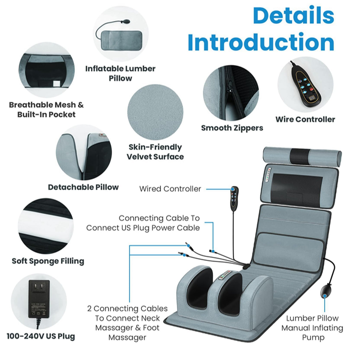 Full Body Electric Heating Vibration Massage Mat Cushion X60978