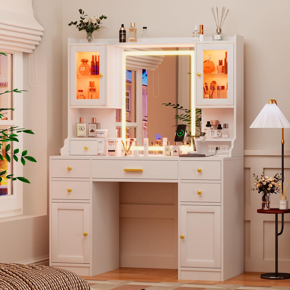 White Makeup Vanity Desk with LED Mirror P60742