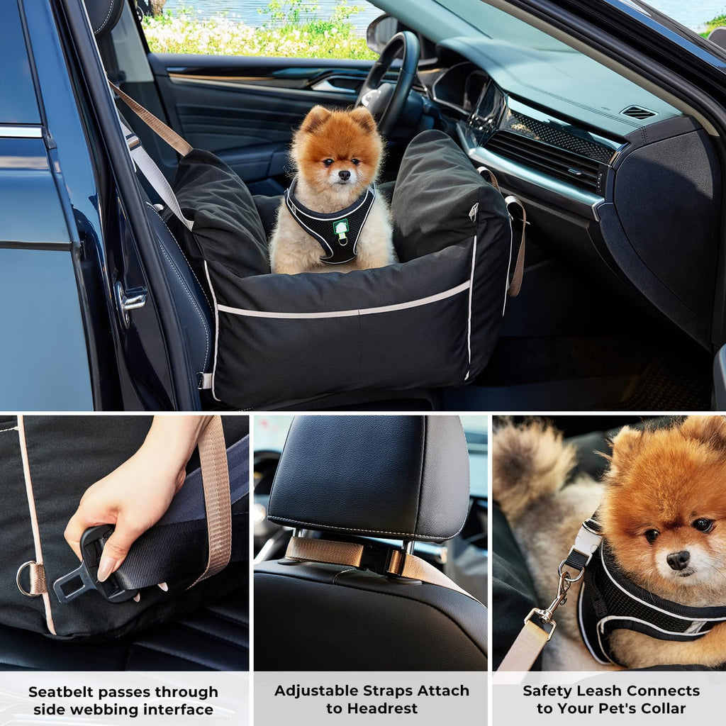 Waterproof Dog Car Seat with Safety Leash, Black V2241