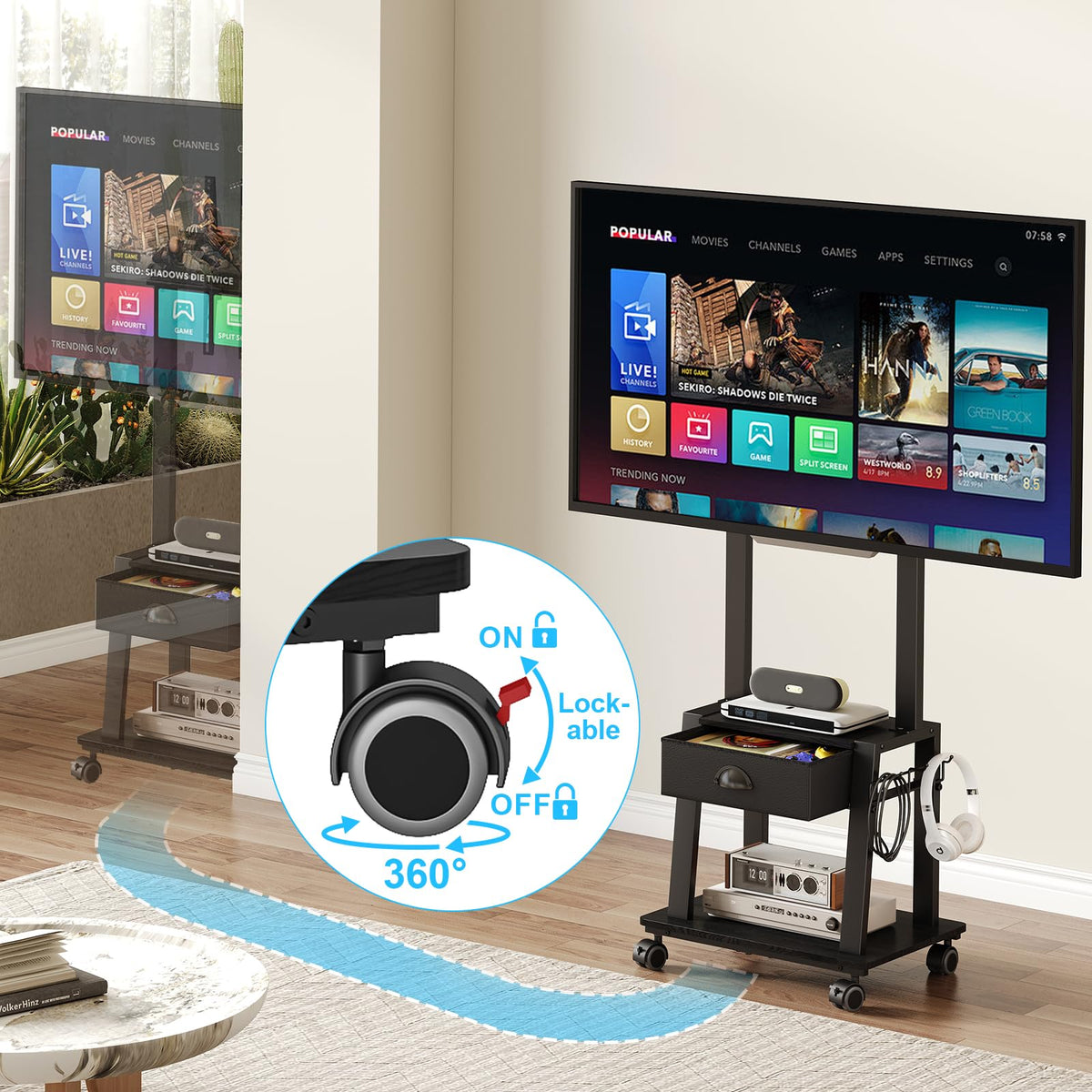 23-60 Inch Mobile TV Stand with Drawer G761