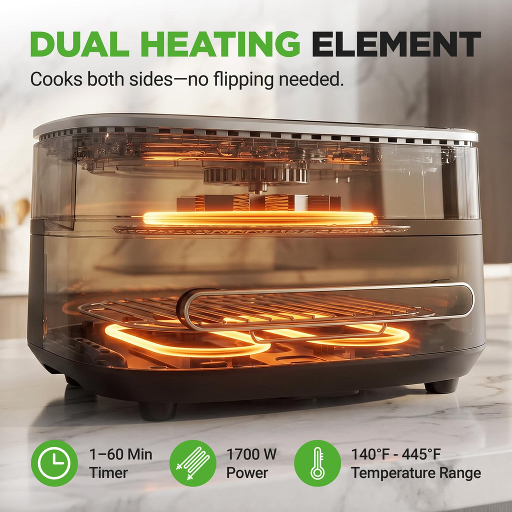 6 Quart Extra Large Air Fryer with 11-in-1 Cooking Presets Grey U4752