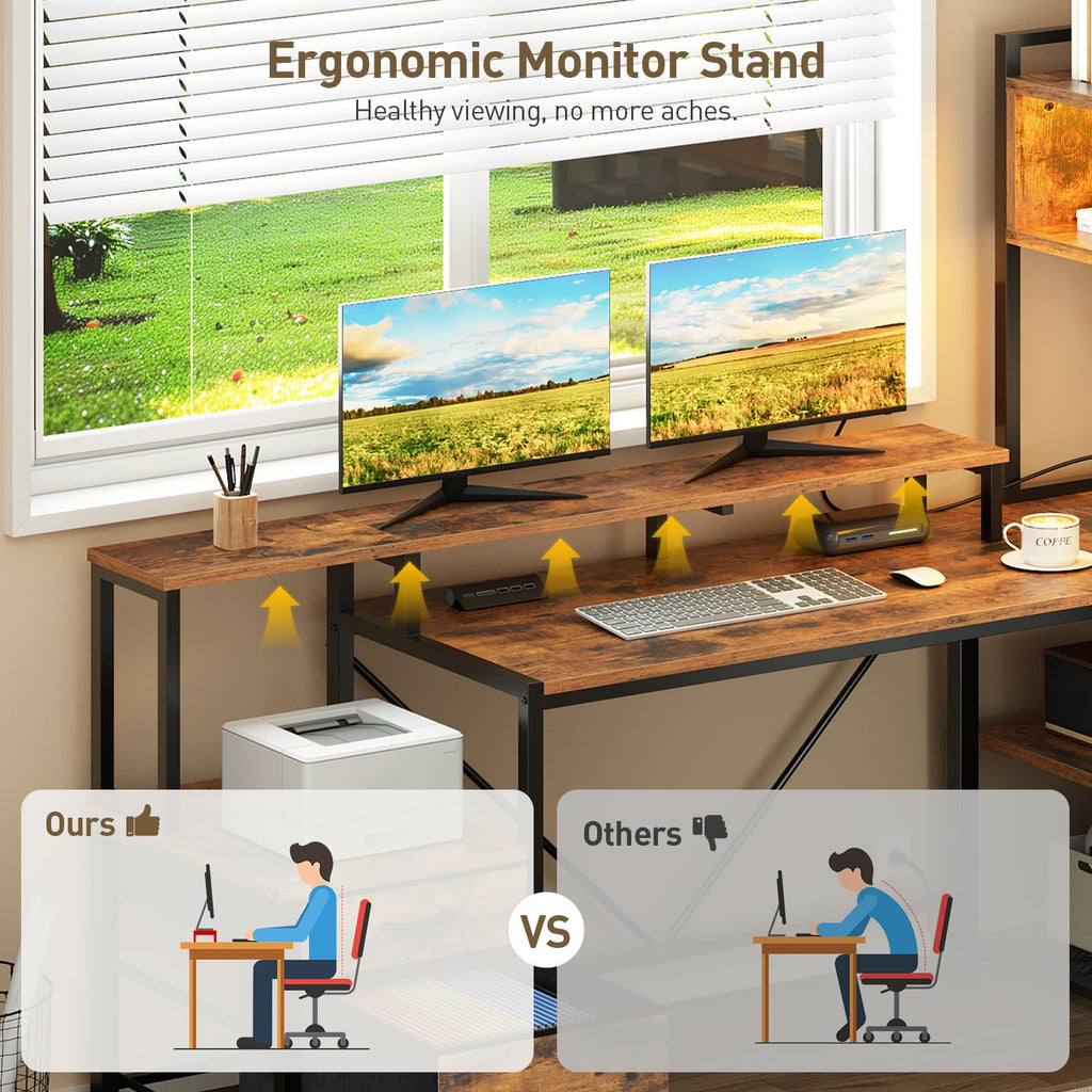 L Shaped Gaming Desk with Storage Drawers & Shelves A8600