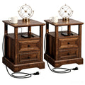 24" Tall Nightstand Set of 2 with Charging Station, 2 Drawers D6230
