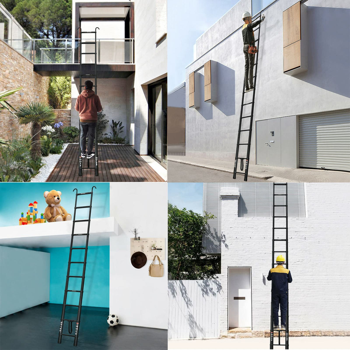 Black 20.3FT Aluminum Telescoping Ladder 330lbs Capacity J3061