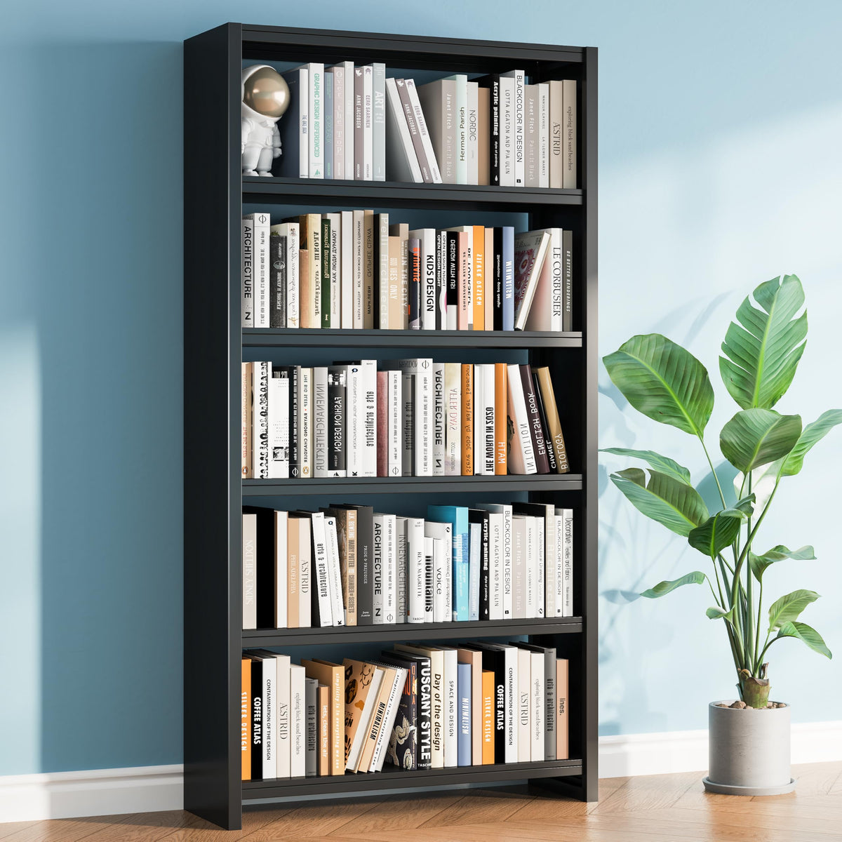 Black 69" Tall 5 Tier Metal Bookshelf V9102