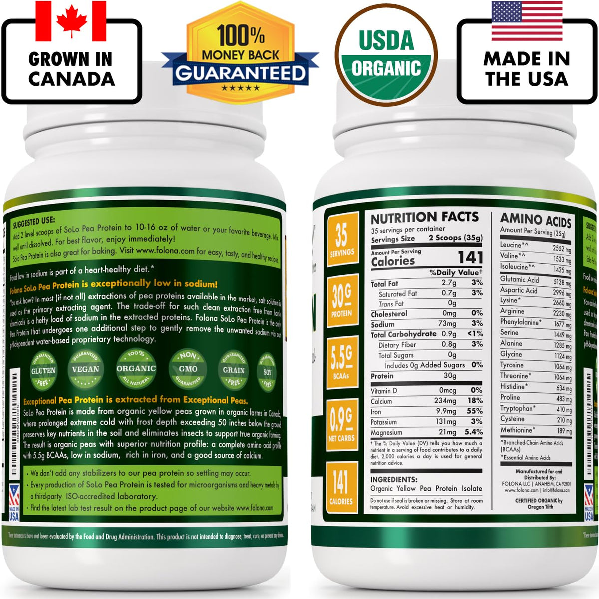 Organic Pea Protein Isolate Unflavored Vegan Protein Powder 2.7 lbs A925