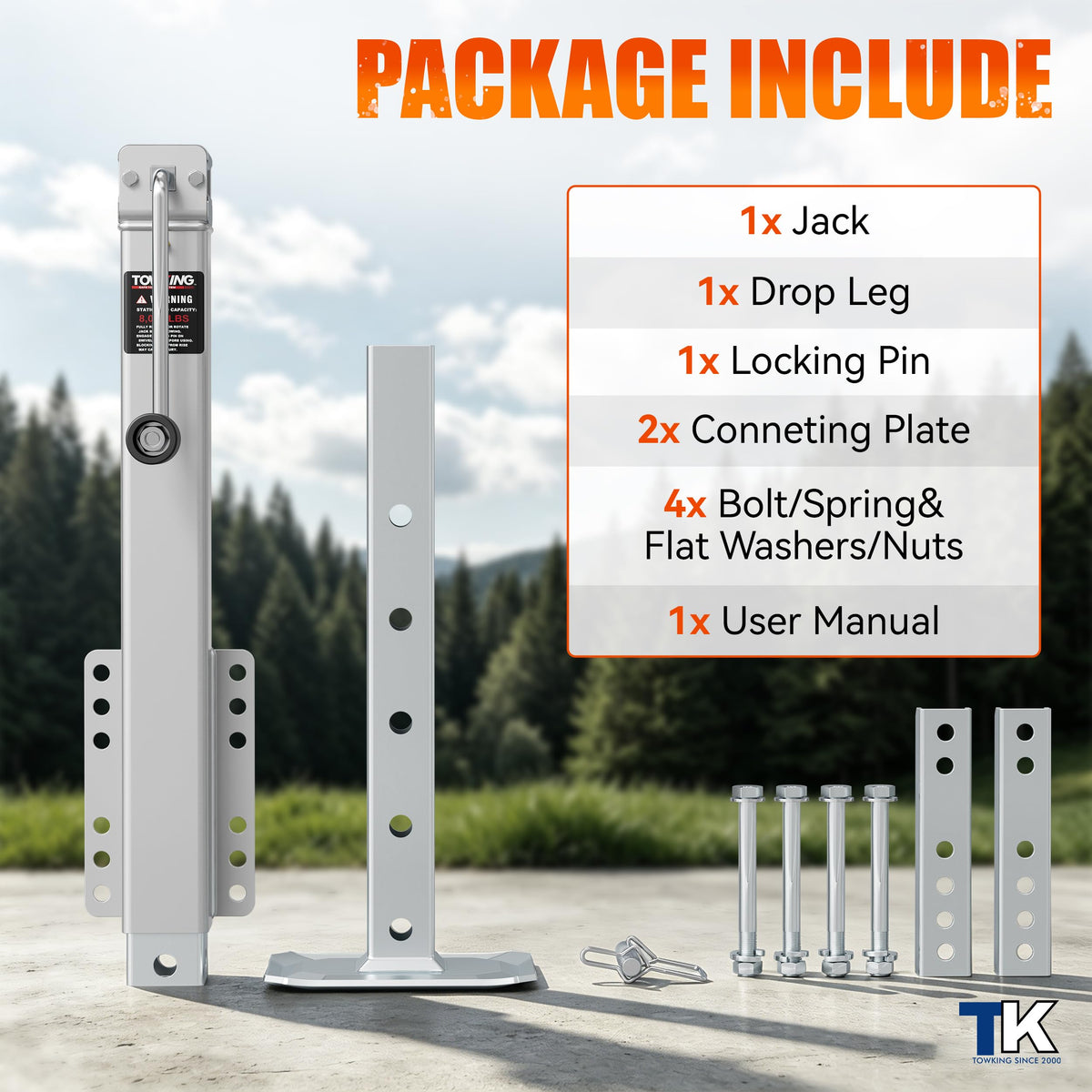 Square Trailer Jack, 15" Lift, Heavy Duty Swivel S584
