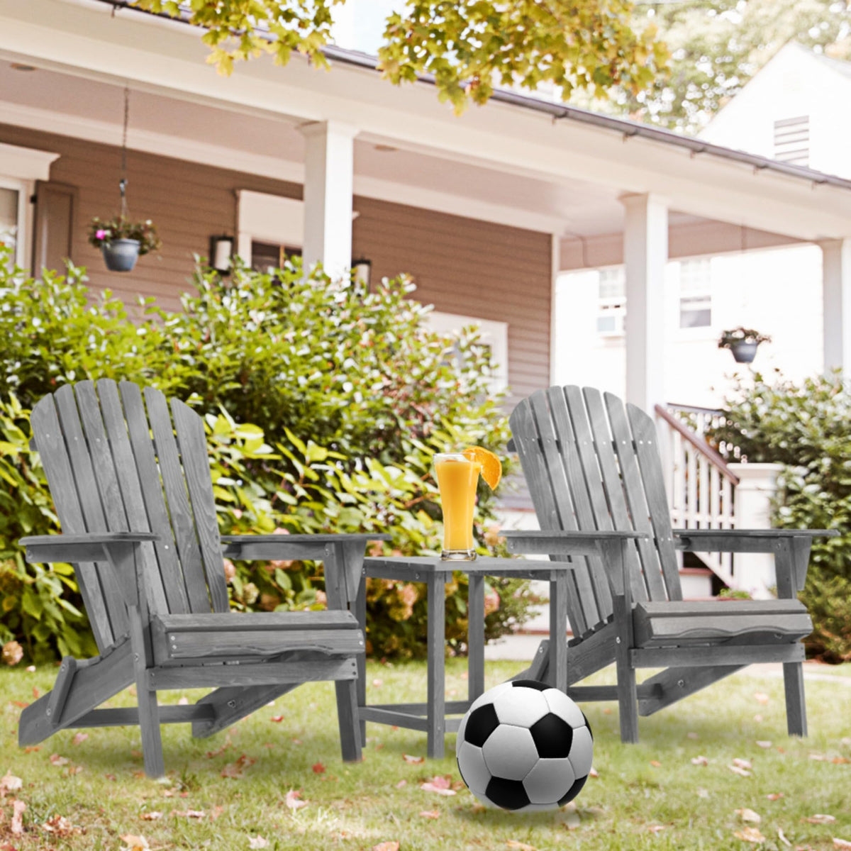 Wood Folding Adirondack Chair Set of 2 Gray V32903