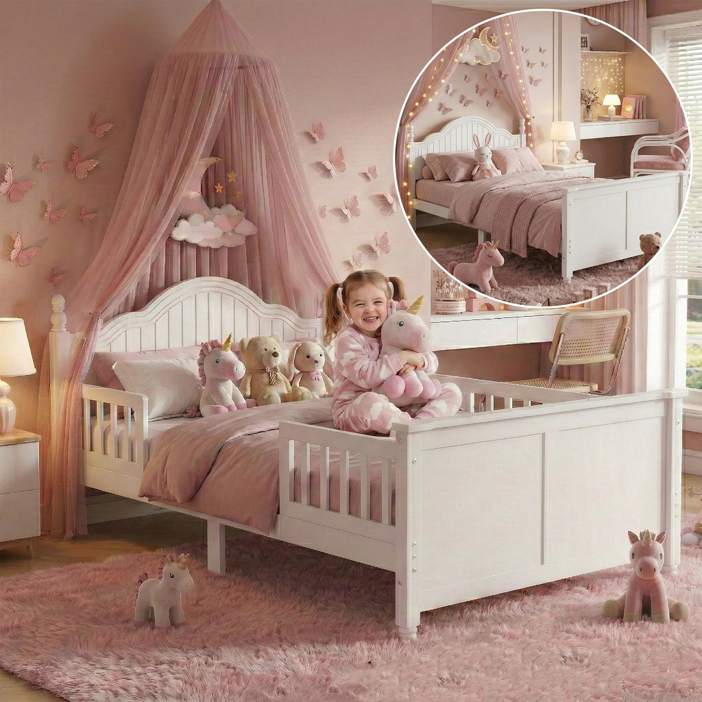 White Twin Bed Frame with Headboard and Rails O616109