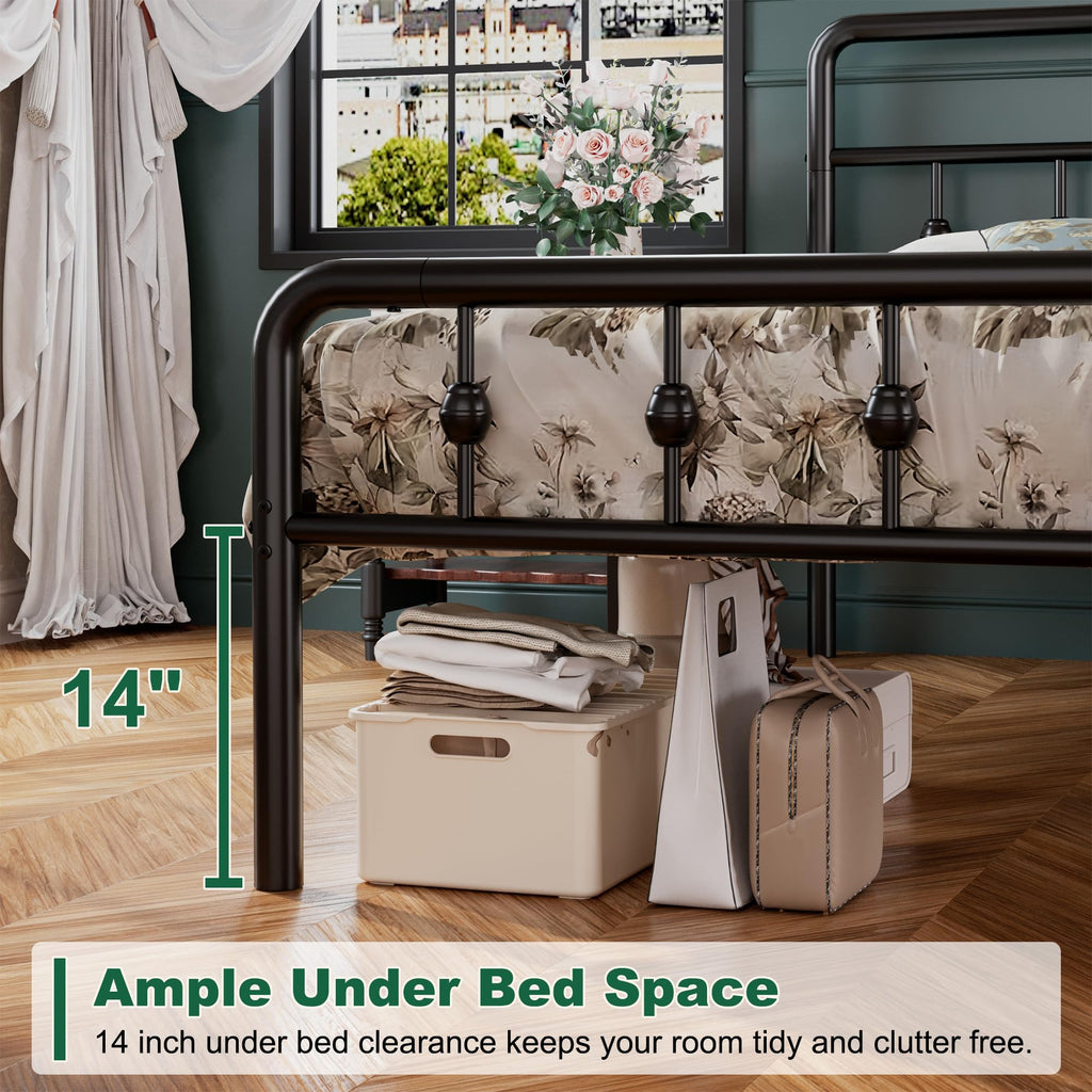 16 Inch Twin Metal Platform Bed with Headboard and Footboard M726872