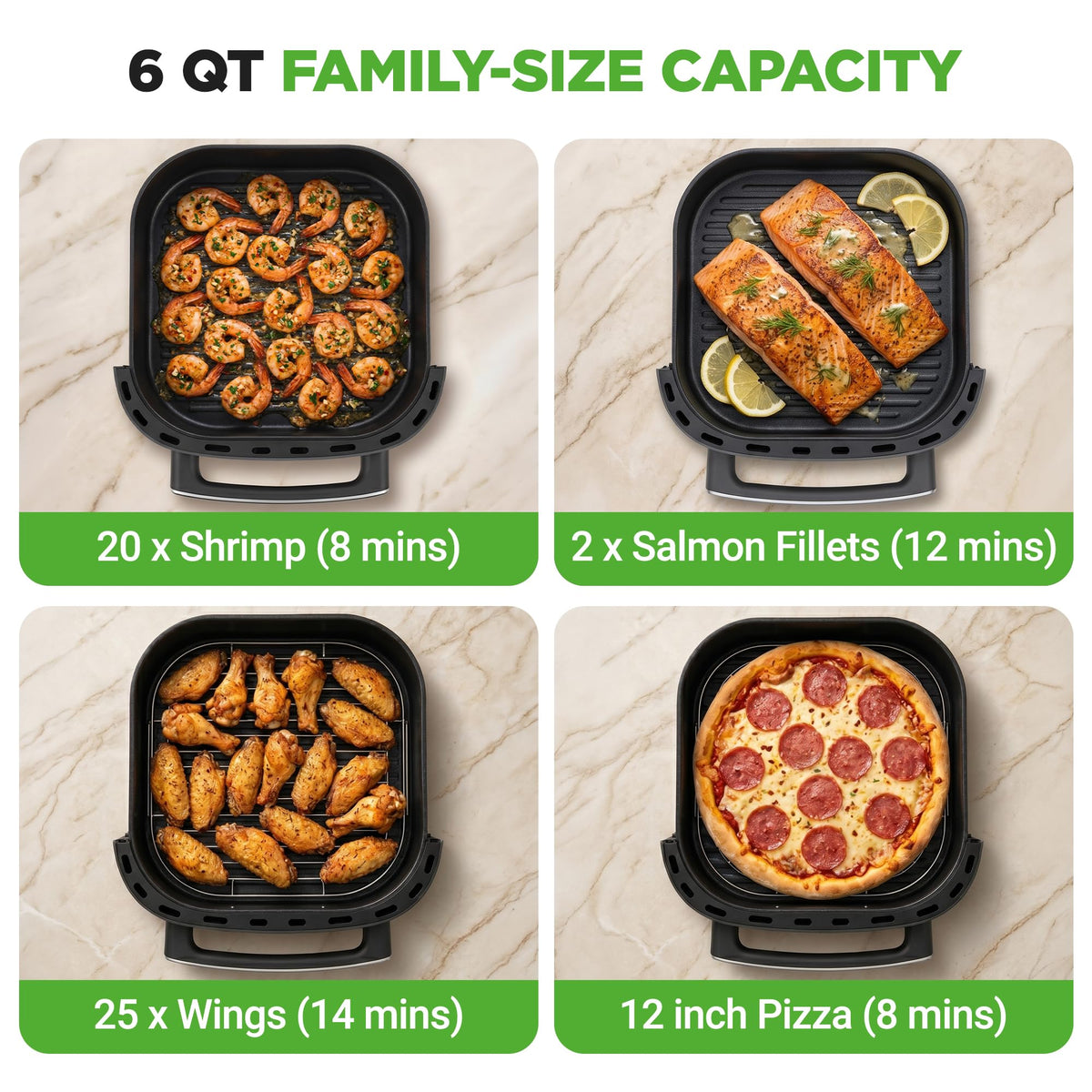 6 Quart Extra Large Air Fryer with 11-in-1 Cooking Presets Grey U4752