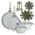 14-Piece Ceramic Cookware Set with Removable Handles, Sage Green Y520