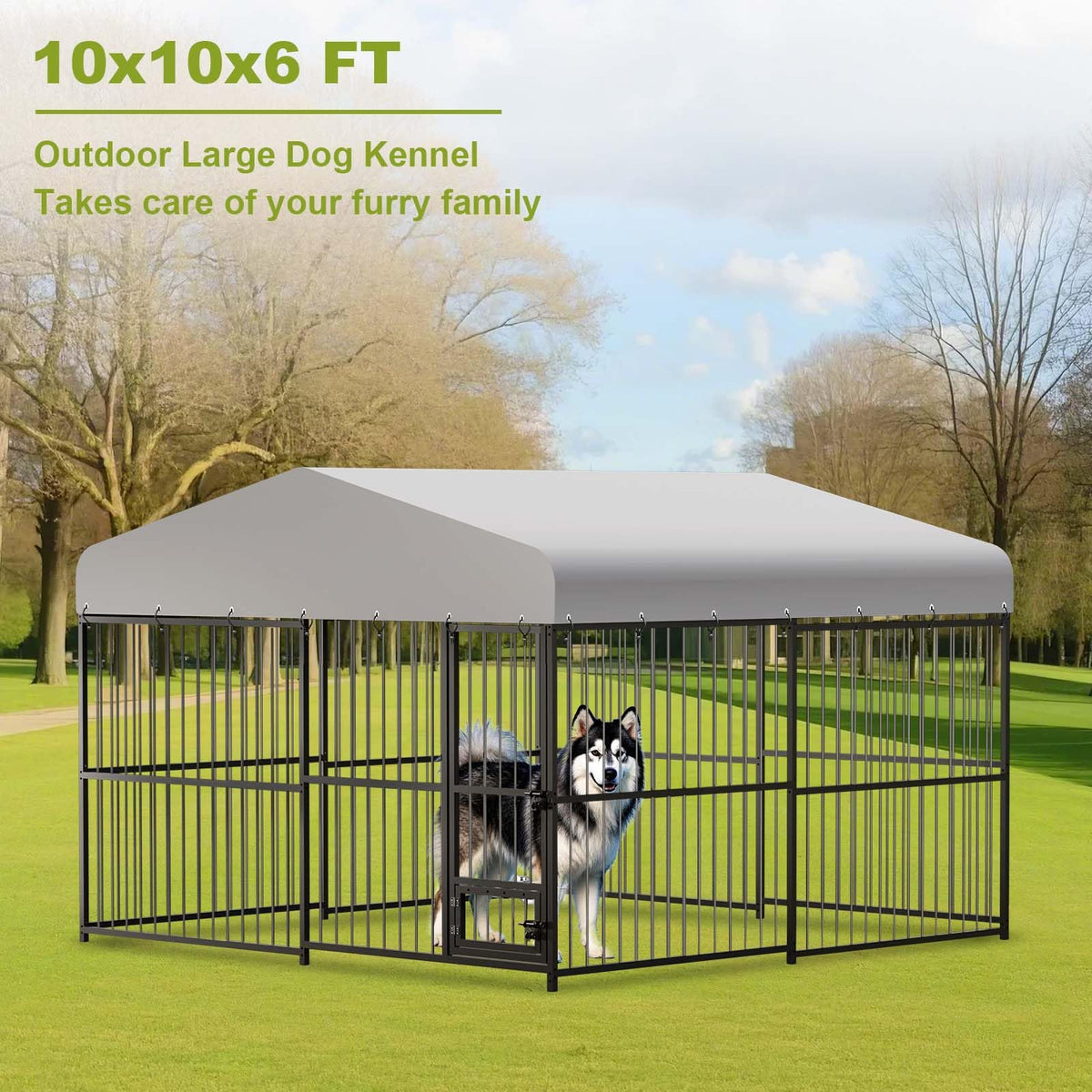 10 x 10FT Heavy Duty Metal Outdoor Dog Kennel with Roof P88236