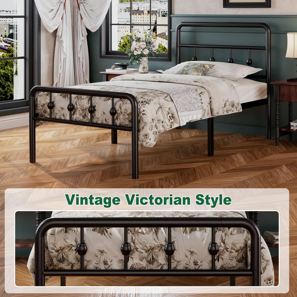 16 Inch Twin Metal Platform Bed with Headboard and Footboard M726872