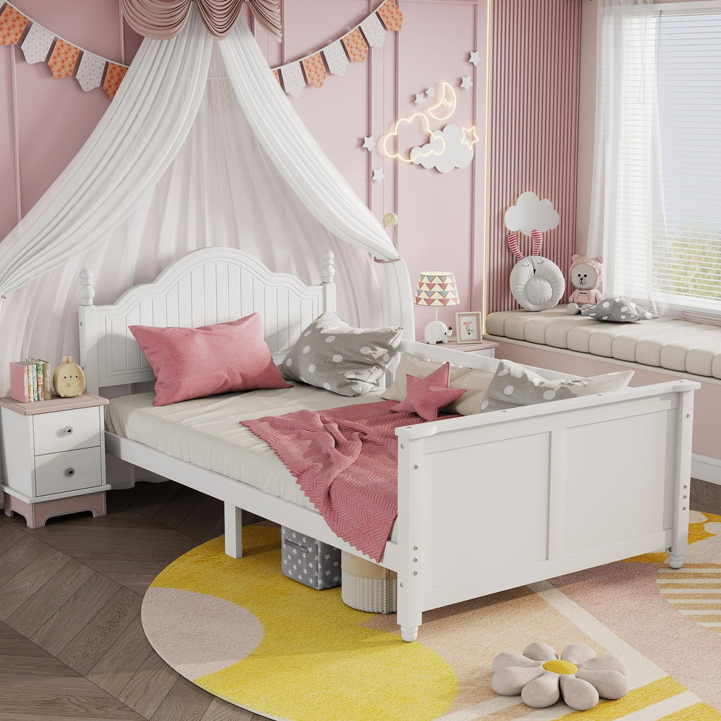 White Twin Bed Frame with Headboard and Rails O616109