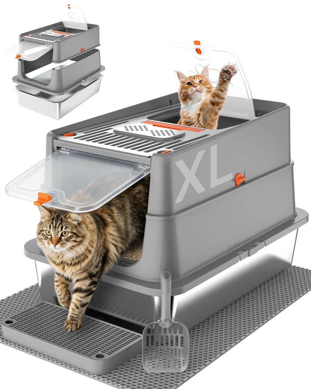 XL Stainless Steel Enclosed Cat Litter Box with Flip Lid Z87280