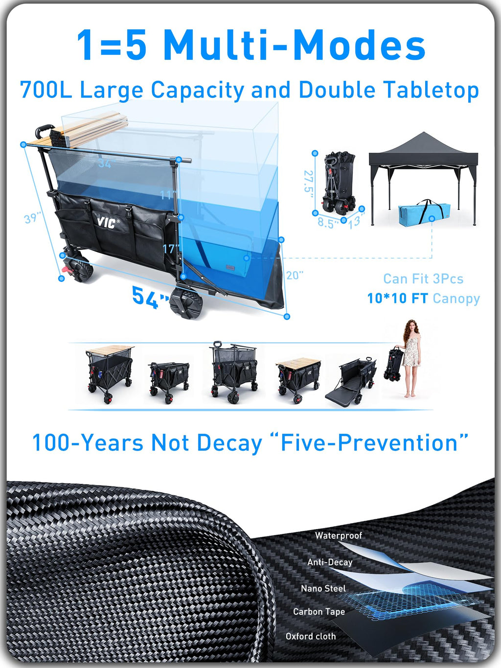 700L Double Tabletop Wagon with Big Wheel I126