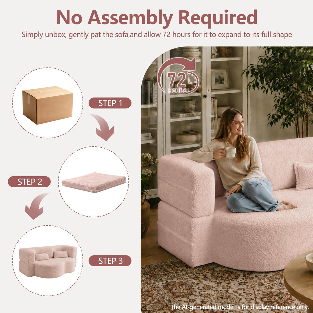 78" Pink Sherpa Futon Sofa Bed D4721