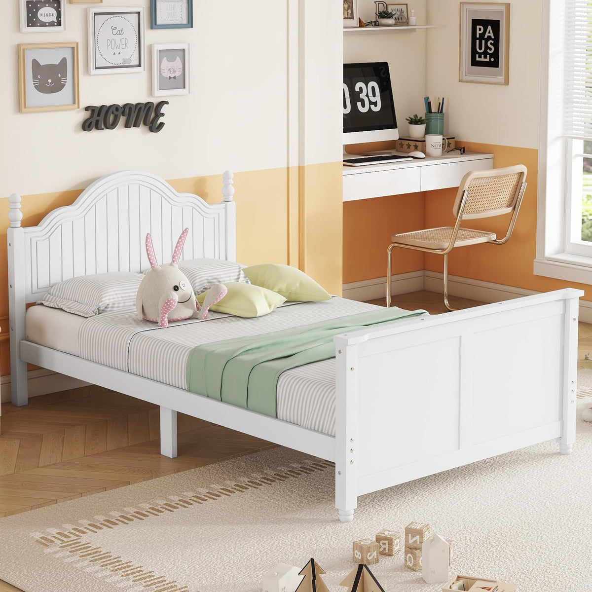 White Twin Bed Frame with Headboard and Rails O616109