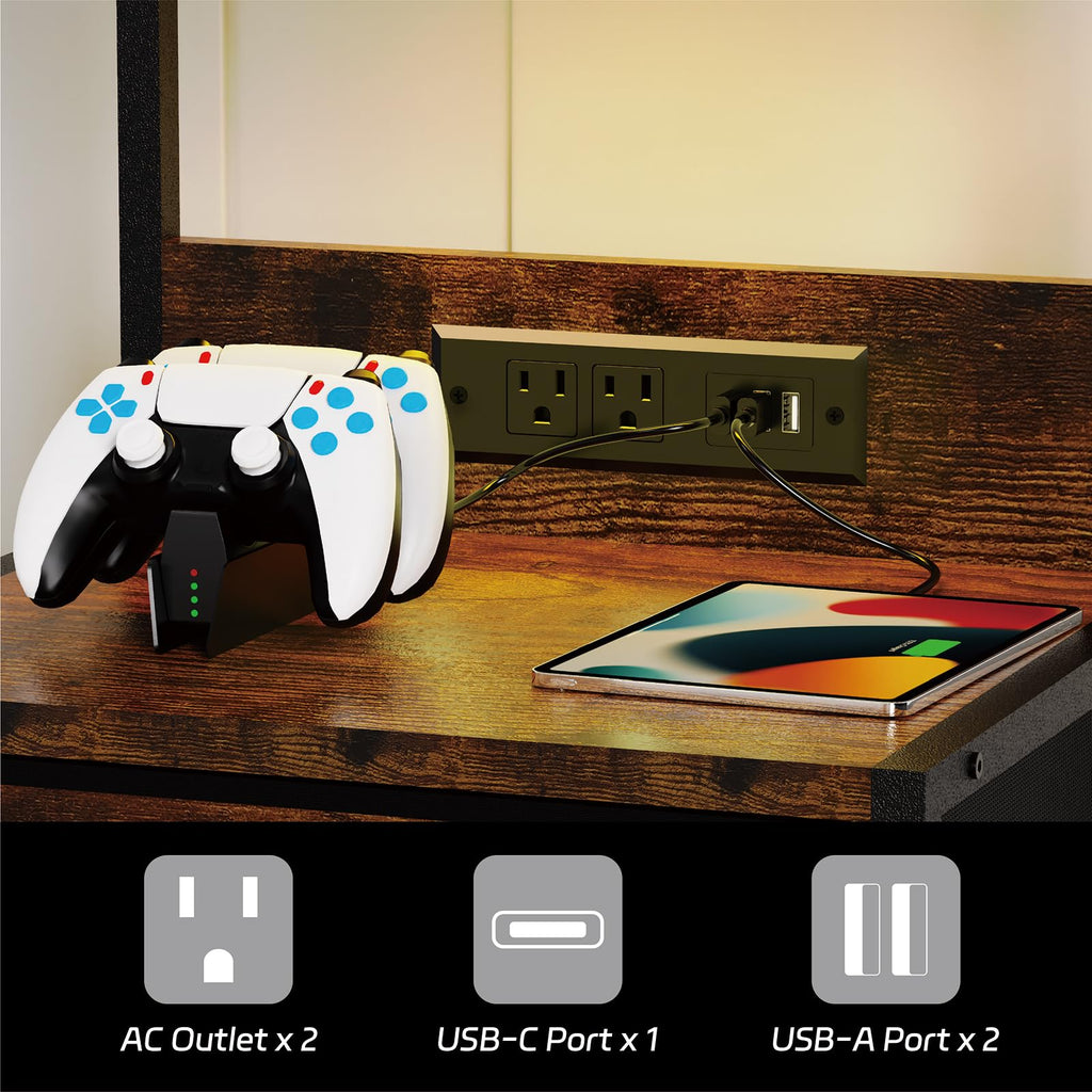 LED Nightstand with Charging Station 3 Fabric Drawers X177
