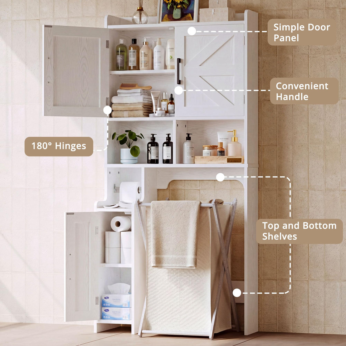 White Over The Toilet Storage Cabinet with Adjustable Shelves M33130