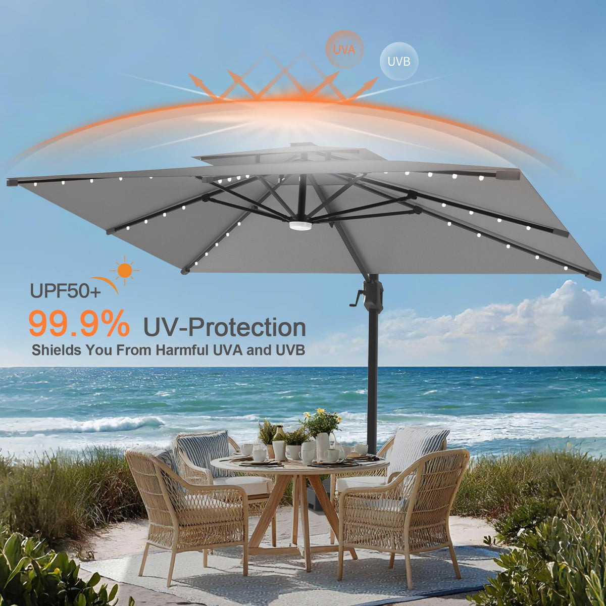 10' X 10' Cantilever Umbrella with LED Lights G948