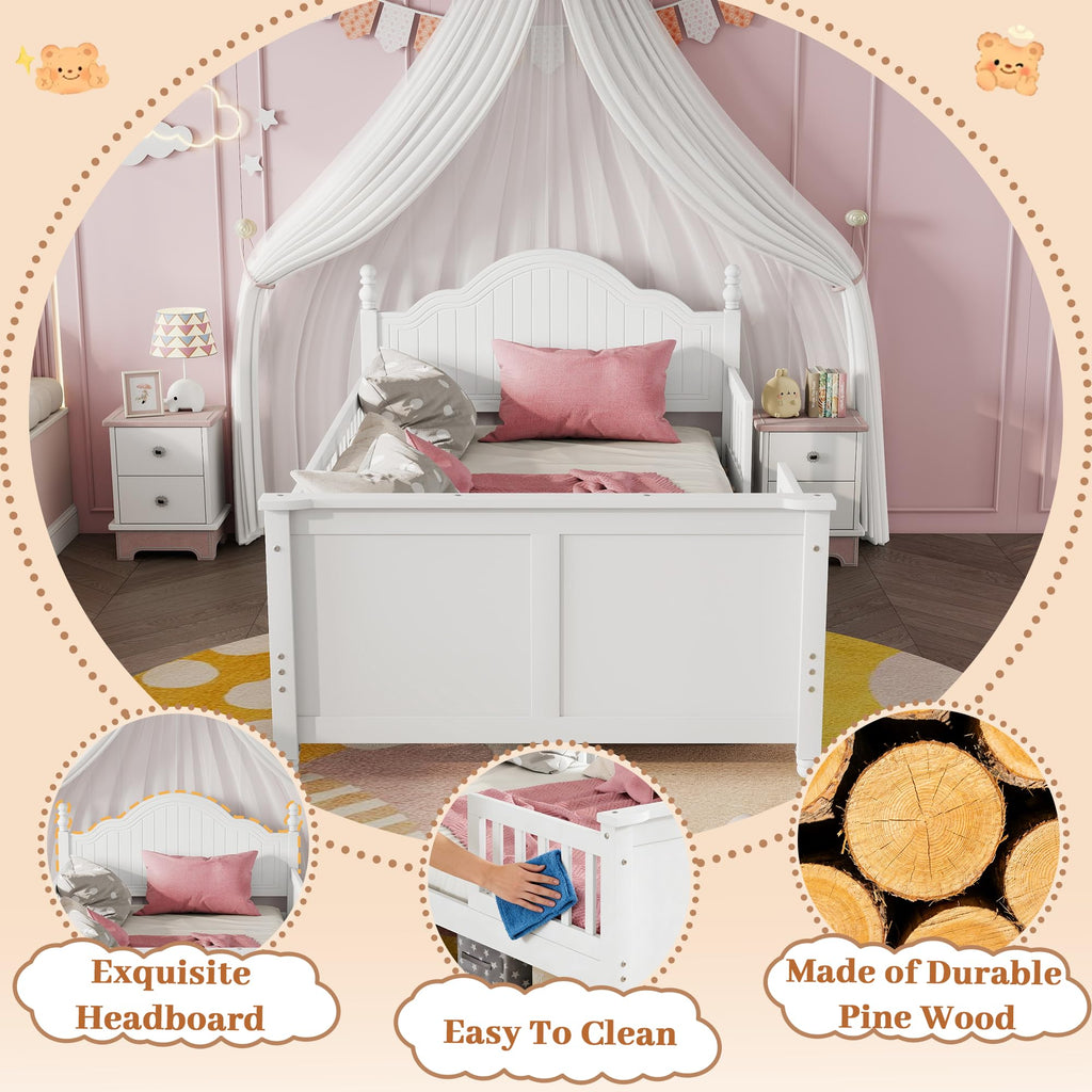 White Twin Bed Frame with Headboard and Rails O616109