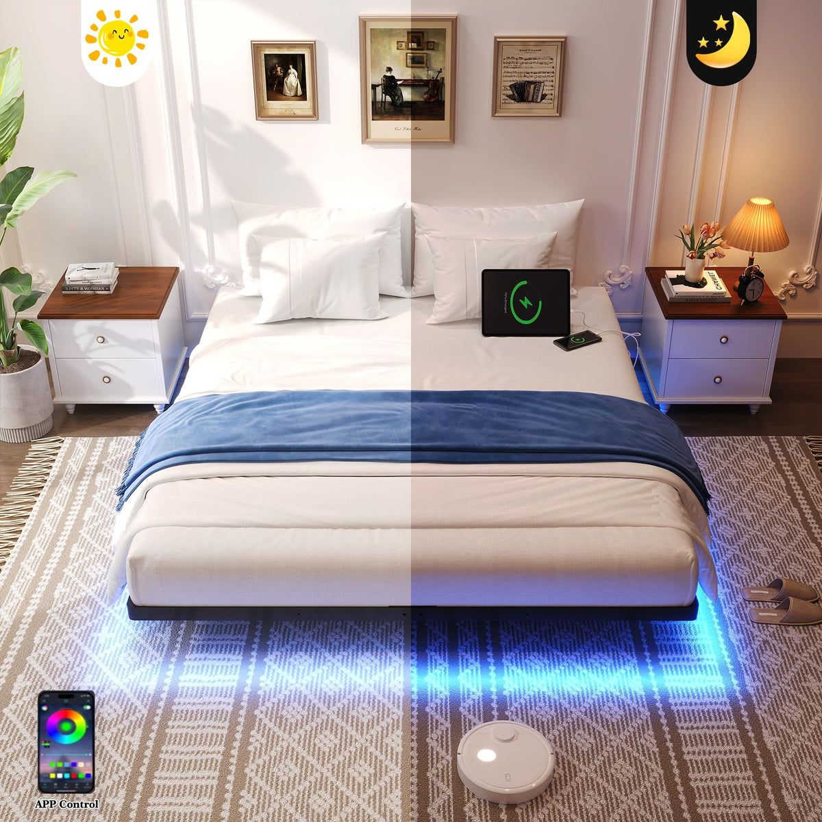Full Size Metal Floating Bed Frame with LED Lights F280815