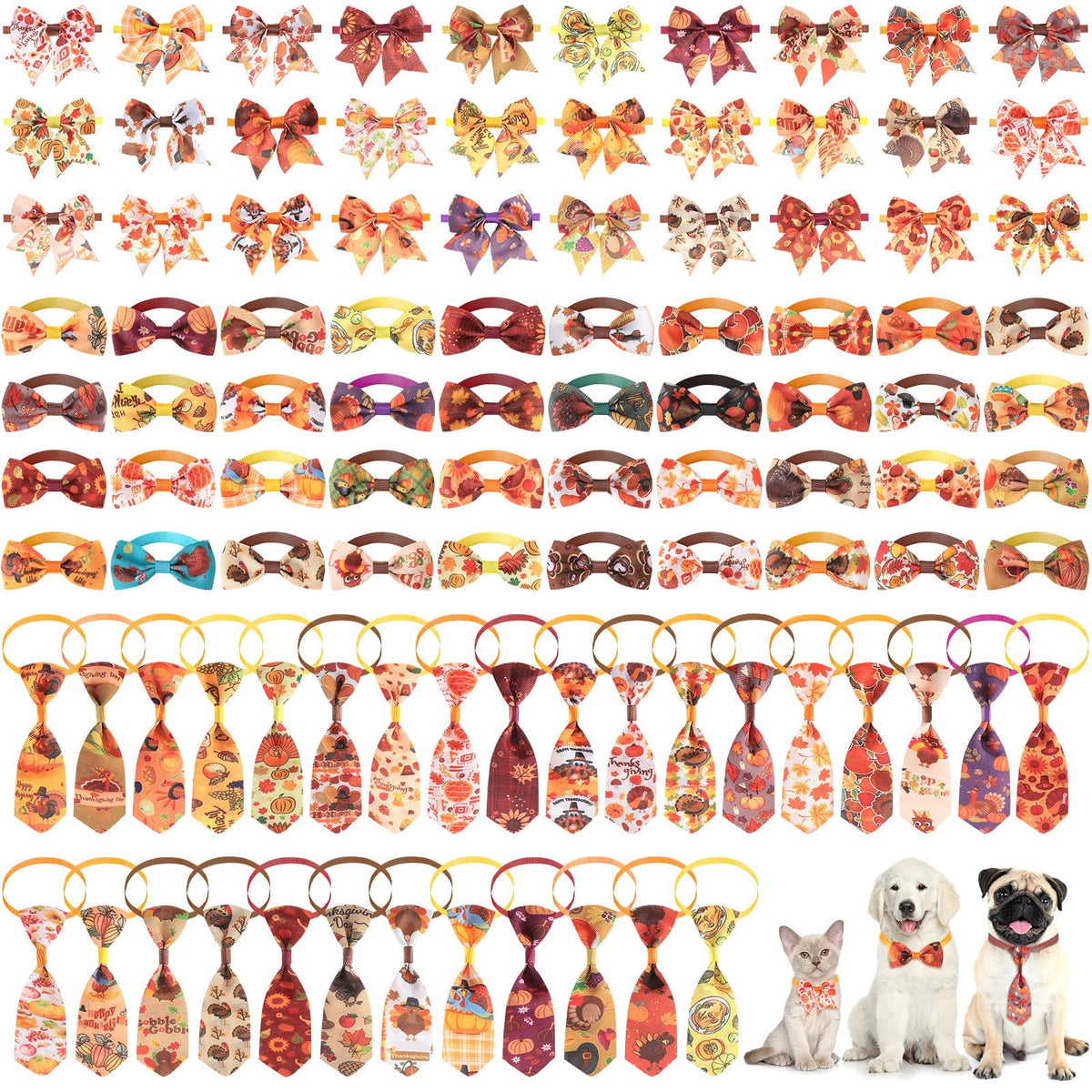 100 Pieces Fall Thanksgiving Day Dog Bow Tie Collar Set H4642