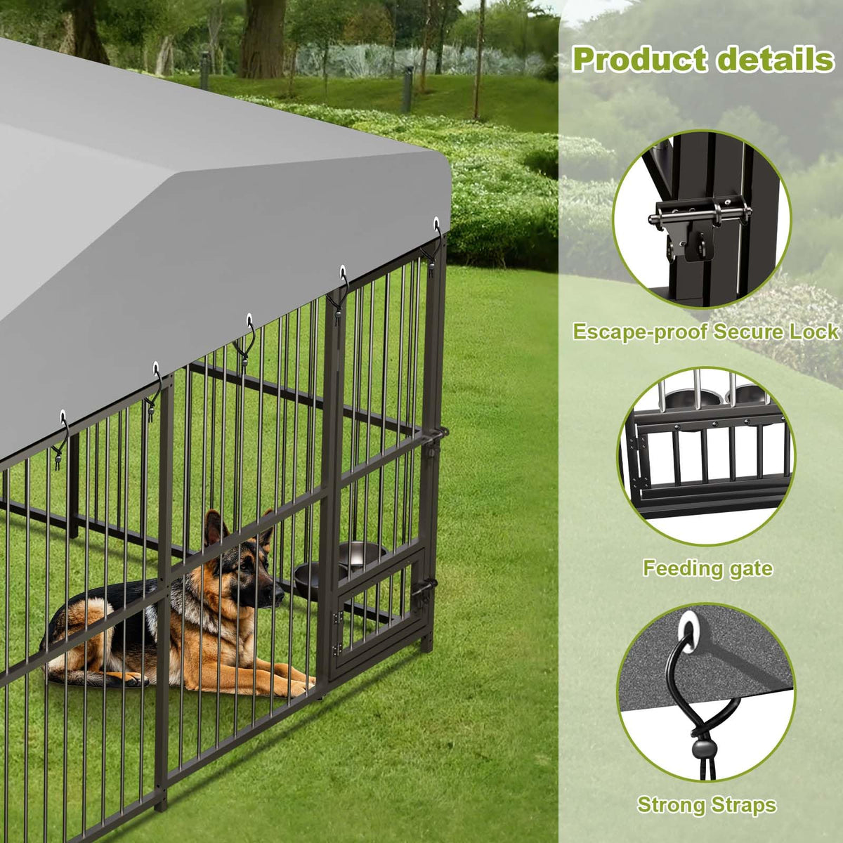 10 x 10FT Heavy Duty Metal Outdoor Dog Kennel with Roof P88236