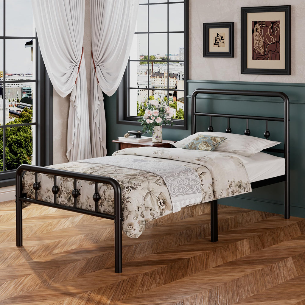 16 Inch Twin Metal Platform Bed with Headboard and Footboard M726872
