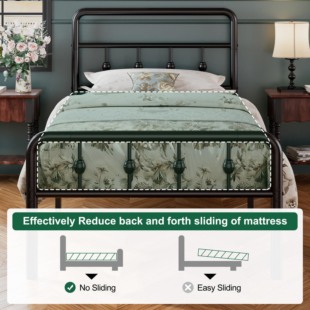 16 Inch Twin Metal Platform Bed with Headboard and Footboard M726872