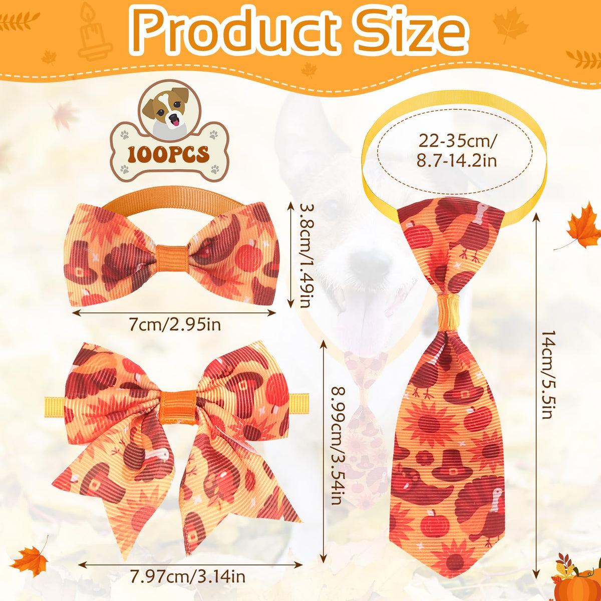 100 Pieces Fall Thanksgiving Day Dog Bow Tie Collar Set H4642