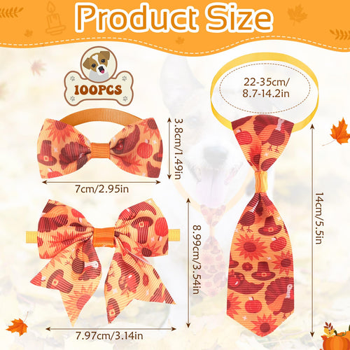 100 Pieces Fall Thanksgiving Day Dog Bow Tie Collar Set H4642