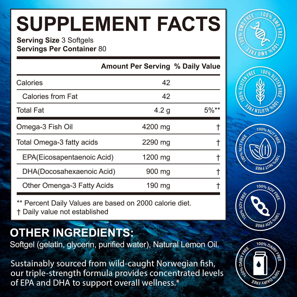 Omega 3 Fish Oil Supplement 240 Softgels Lemon Flavor K471