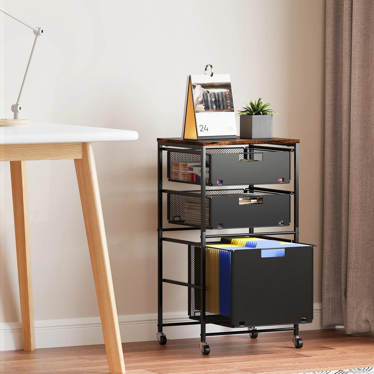 Black 3 Drawer Rolling File Cabinet with Printer Stand Z3392