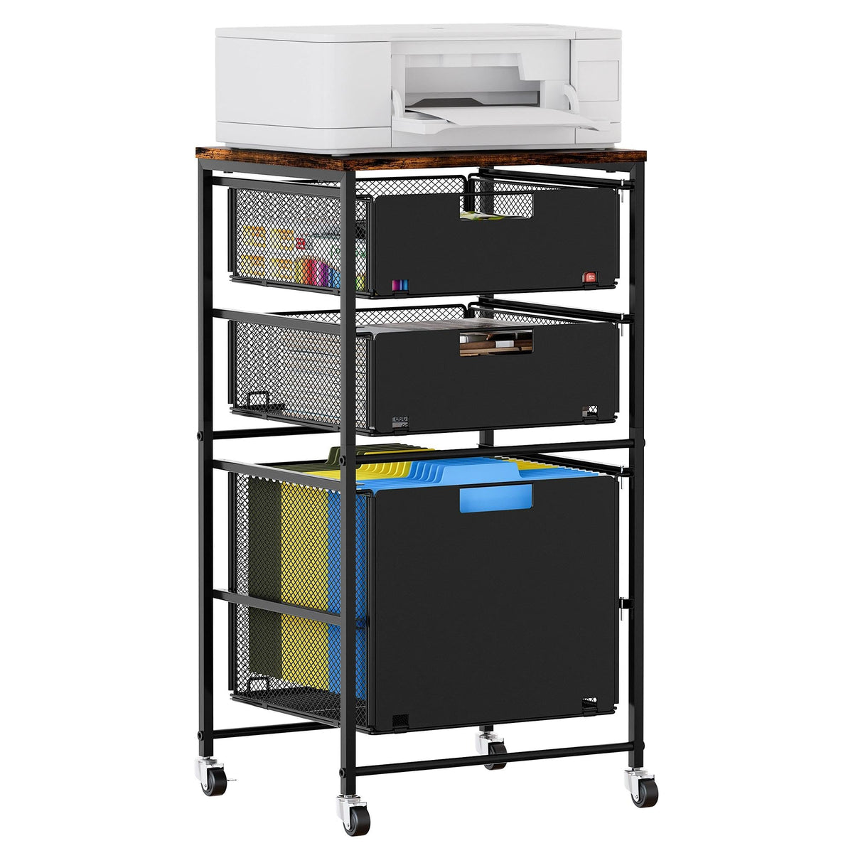 Black 3 Drawer Rolling File Cabinet with Printer Stand Z3392