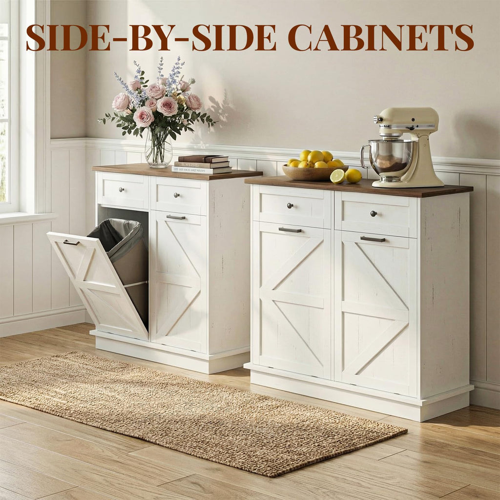 White 20 Gallon Tilt Out Trash Can Cabinet N71836