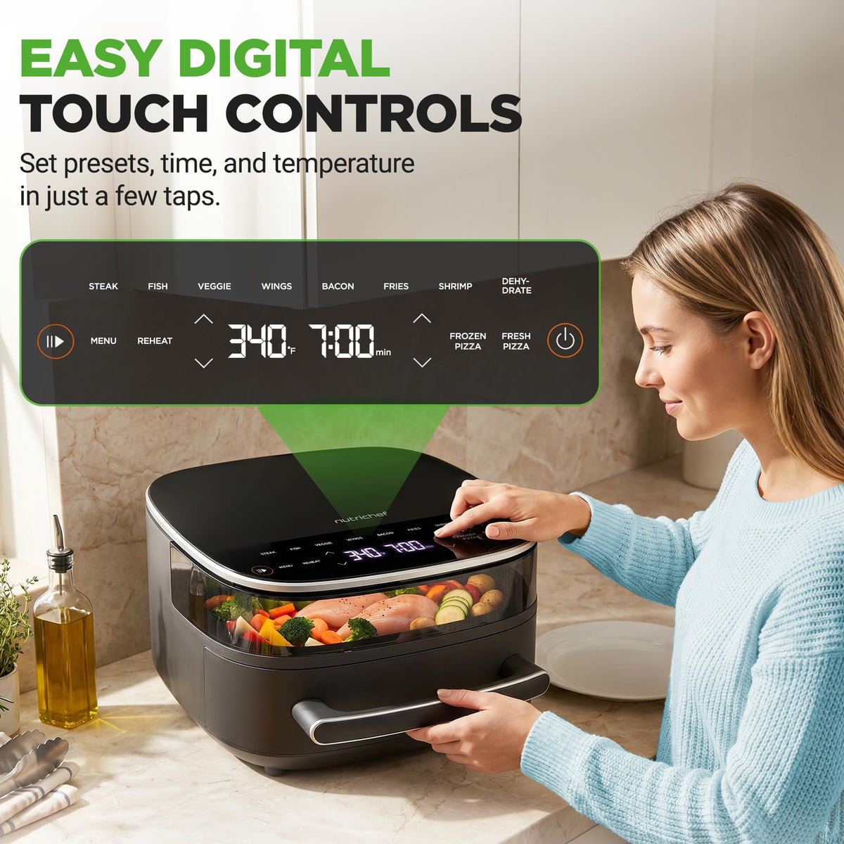 6 Quart Extra Large Air Fryer with 11-in-1 Cooking Presets Grey U4752