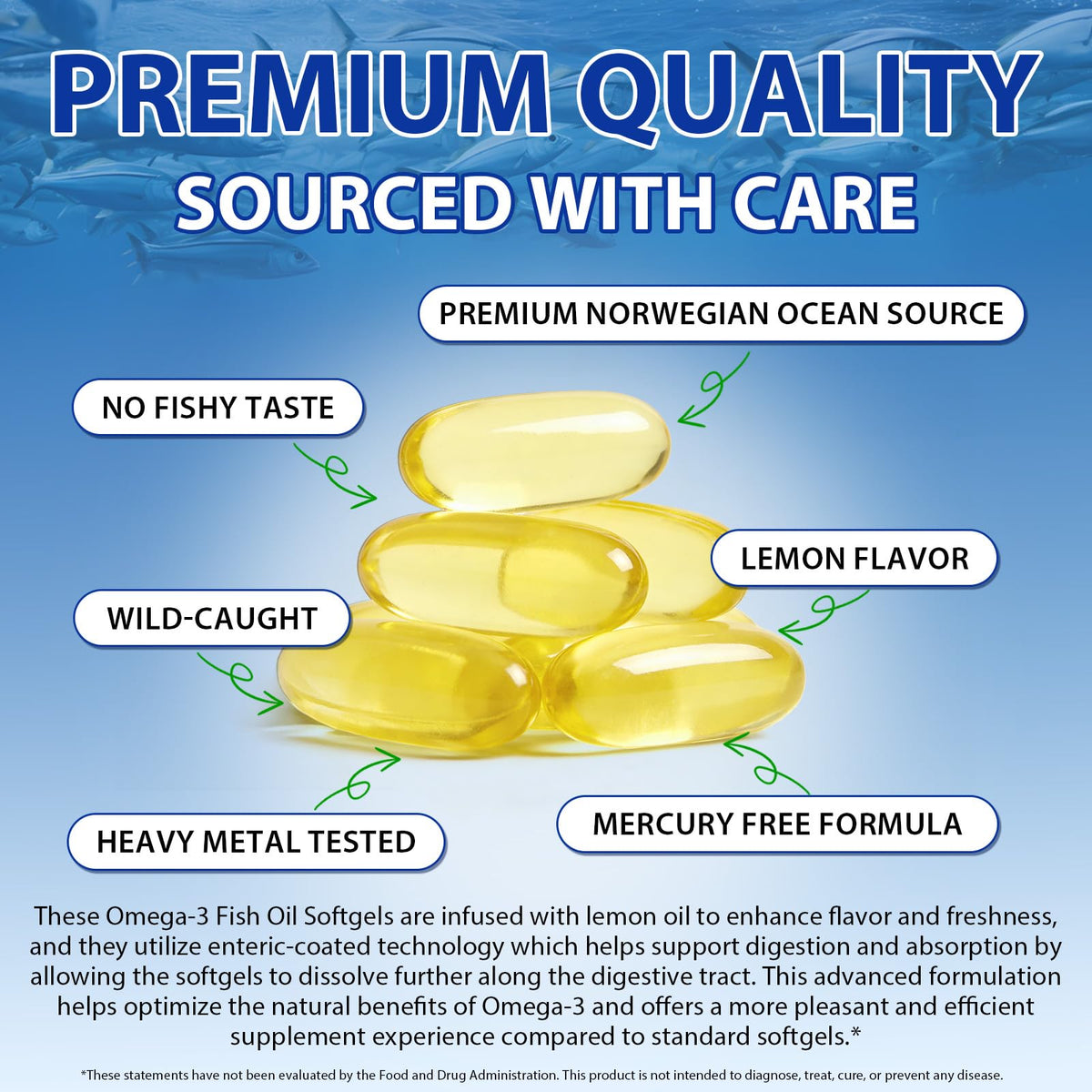 Omega 3 Fish Oil Supplement 240 Softgels Lemon Flavor K471