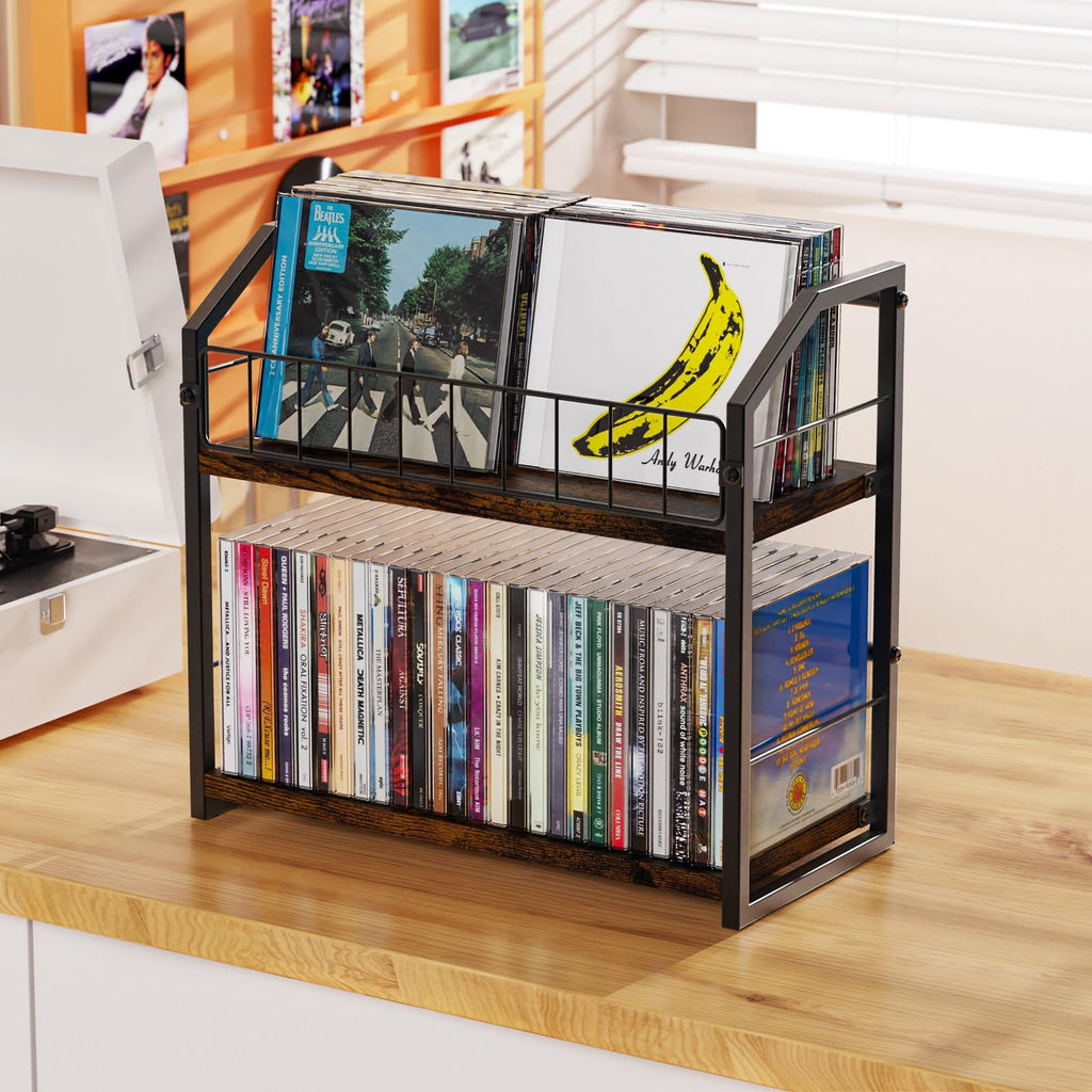2 Tier CD Storage Rack Holds 60 Cases Brown D937