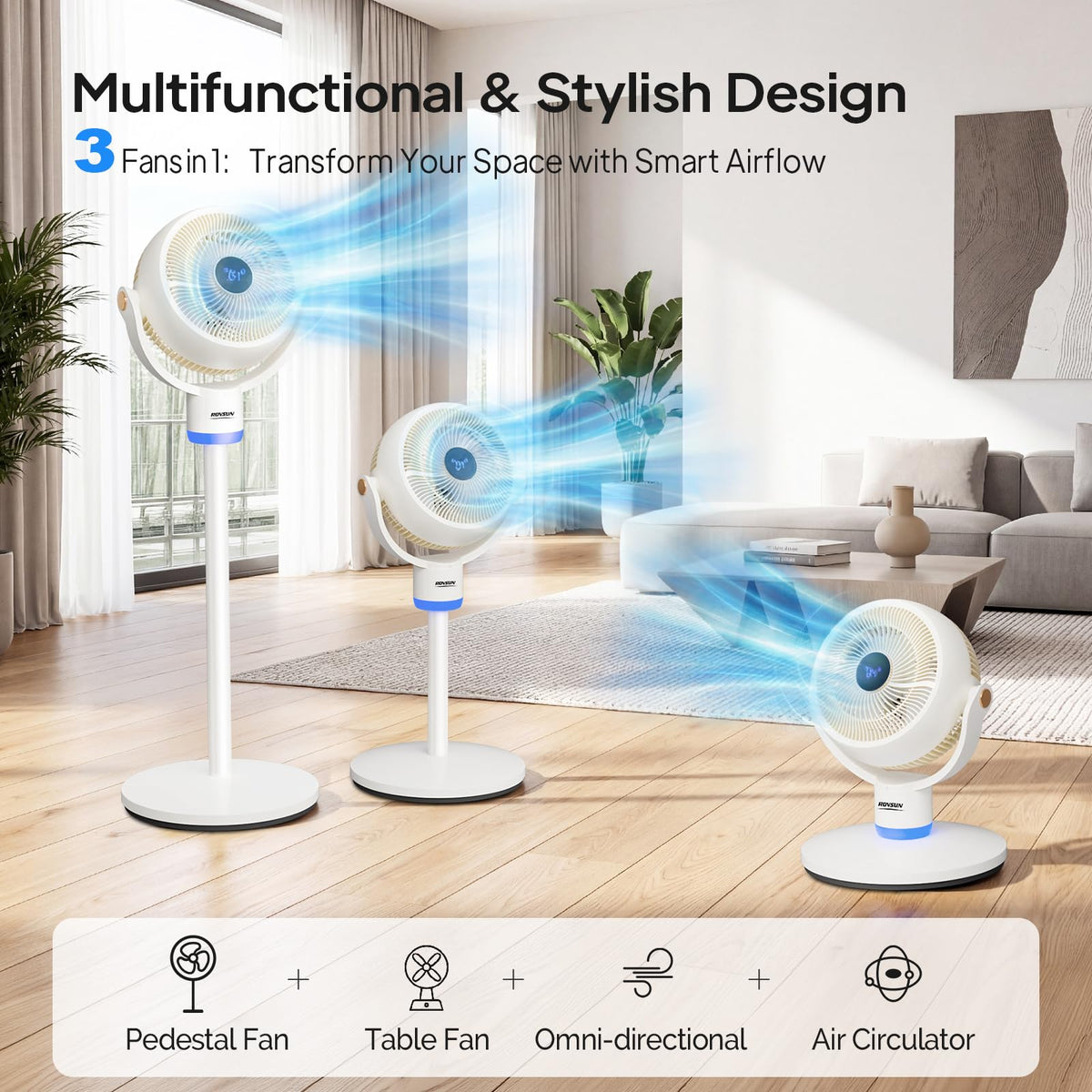 3-in-1 Pedestal Tabletop Oscillating Fan with Remote White B286